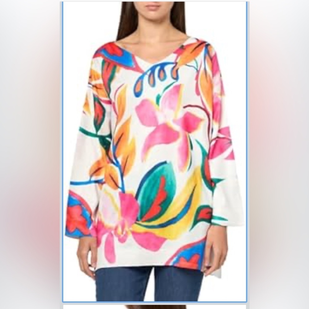 Vibrant Floral Print Short Sleeve Top sze small spring beach weekend art